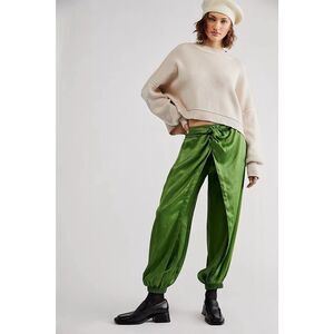 New Free People x Brenda Knight Emerald Green Satin Sarong Pants Size Xs